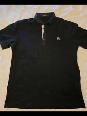 Authentic Burberry Black Short-Sleeve Polo with Contrast Placket From JAPAN